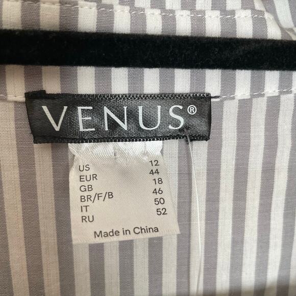 Venus Plaid Striped Button Front Dress Size 12 Gray White Long Sleeve Career - Picture 3 of 7